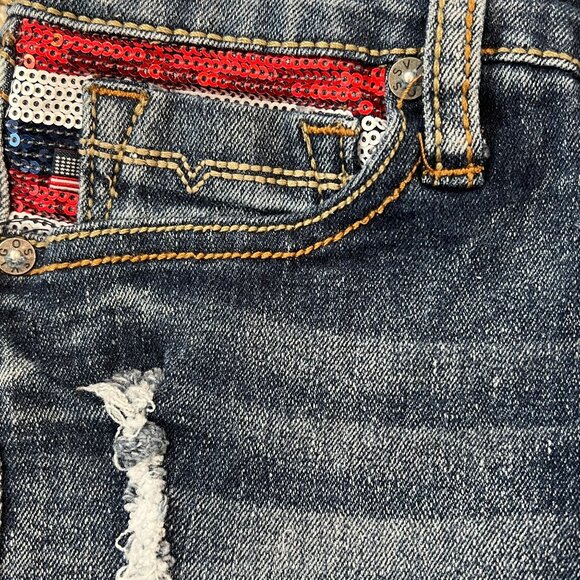 Vigoss Girls Adjustable Waist Jagger Shorts Size 12 Distressed Denim RWB Sequin - Picture 4 of 6